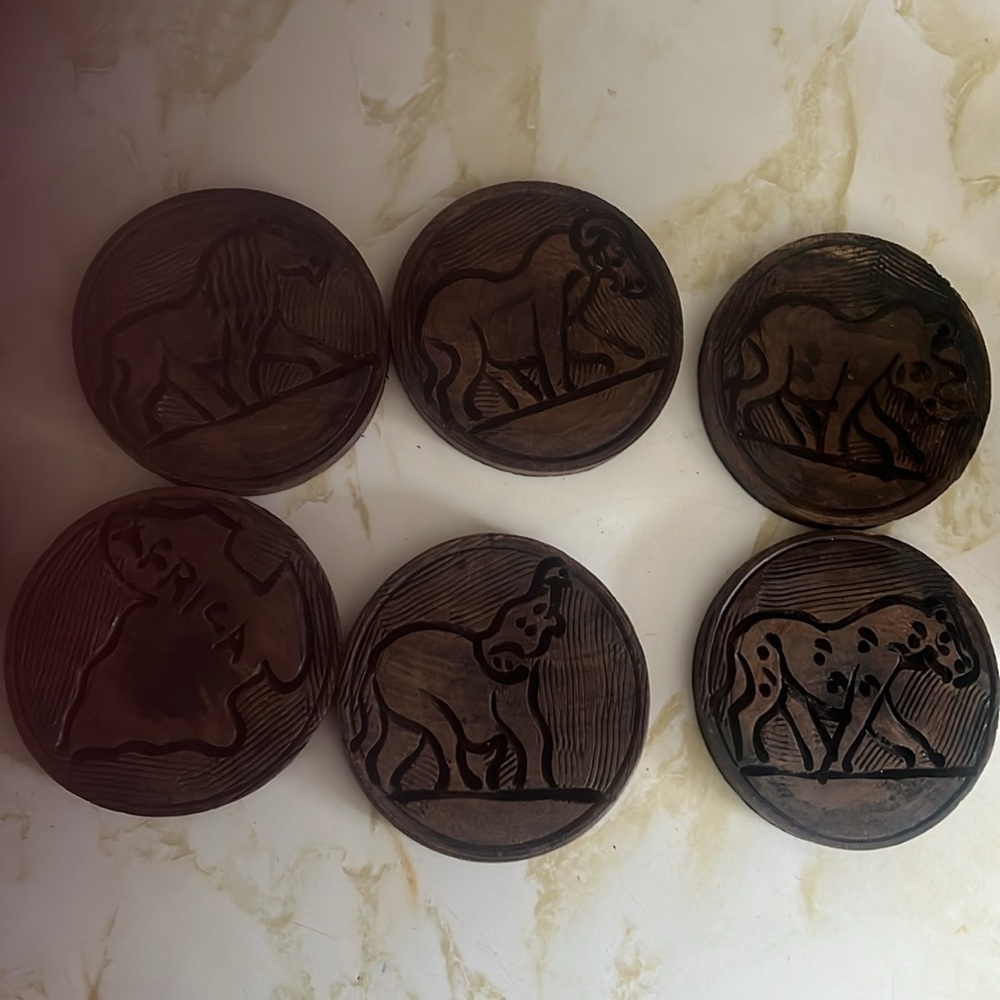 Handcrafted Wooden African Carved coasters and holder